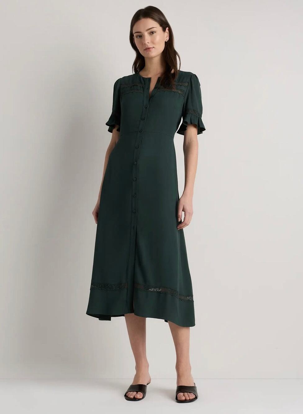 NWT Quince Lightweight Crepe Lace Inset Midi Dress XL